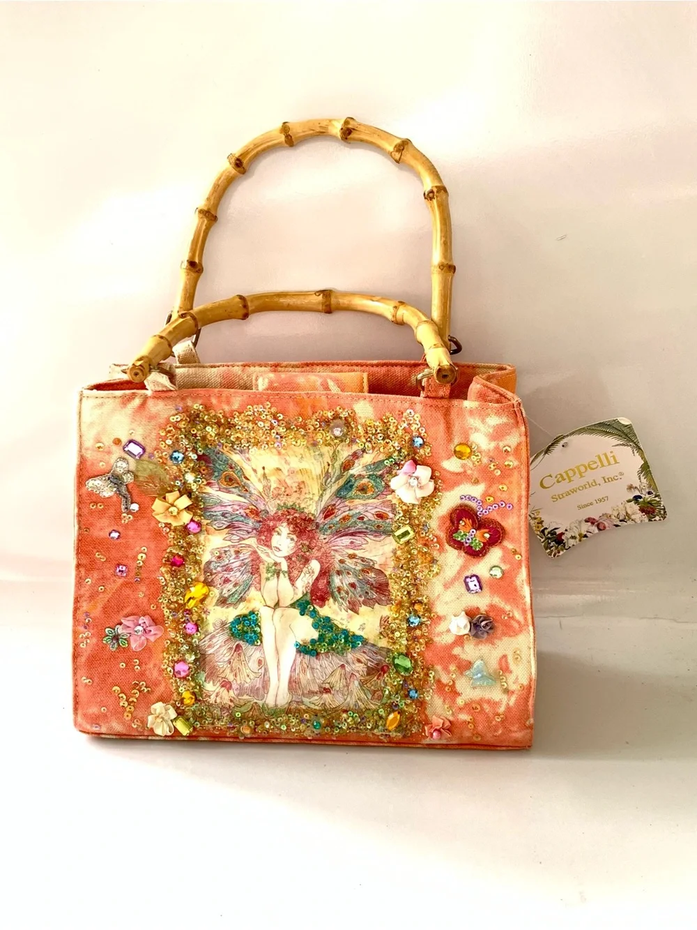 Capelli of New York Coral Sequin Fairy Bamboo-Handle Shoulder Bag